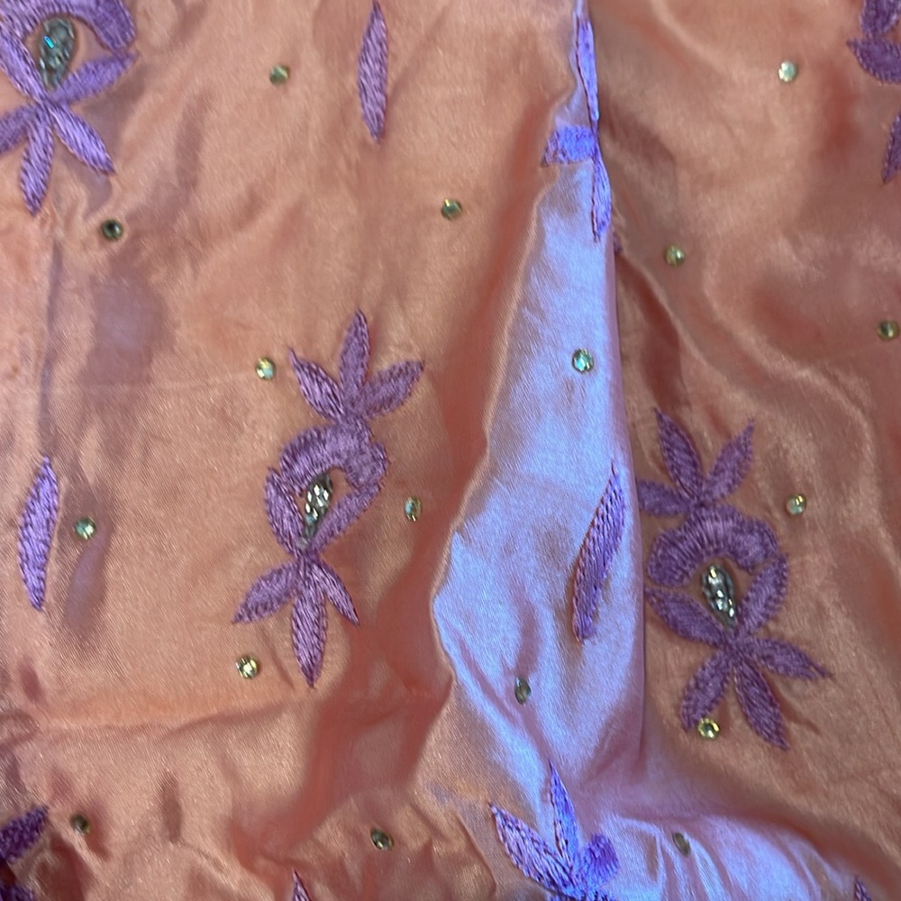Salwar Kameez Peach with Lavender Embroidery - Salwar Kameez - Picture 7 of 9